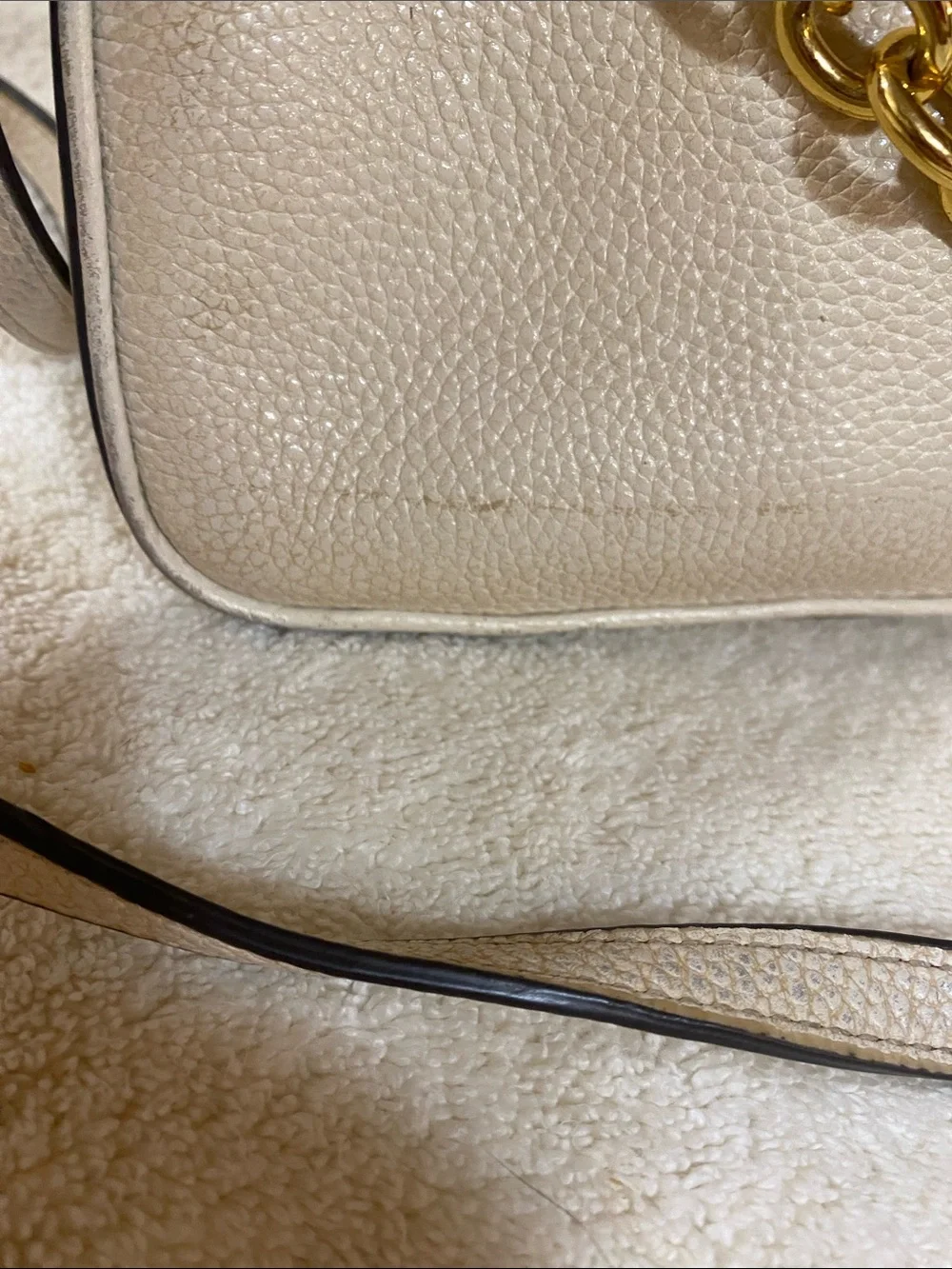 kate spade Cream Pebbled Leather Crossbody with Gold Chain Accent
